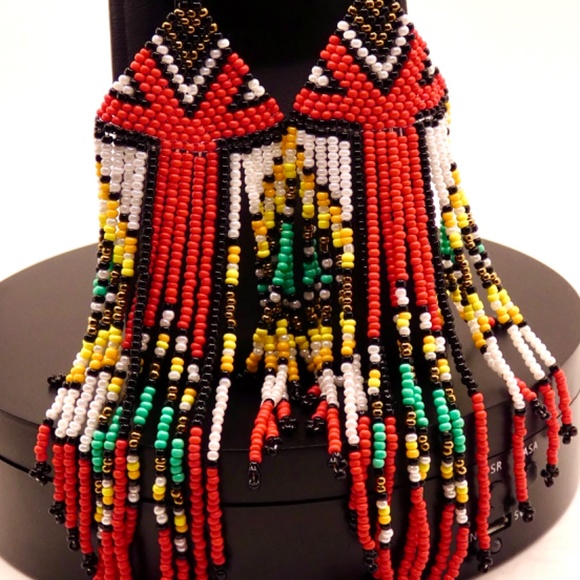Southwest Style Beaded Shoulder Duster Earrings - Picture 3 of 4